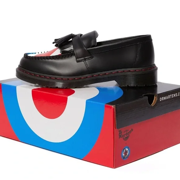 NIB DR MARTENS ADRIAN WHO BLACK UNION JACK SMOOTH LOAFER, SIZE 12